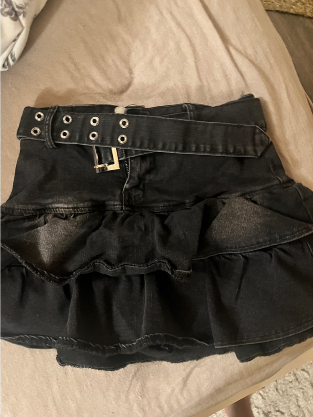 Black and grey jean skort